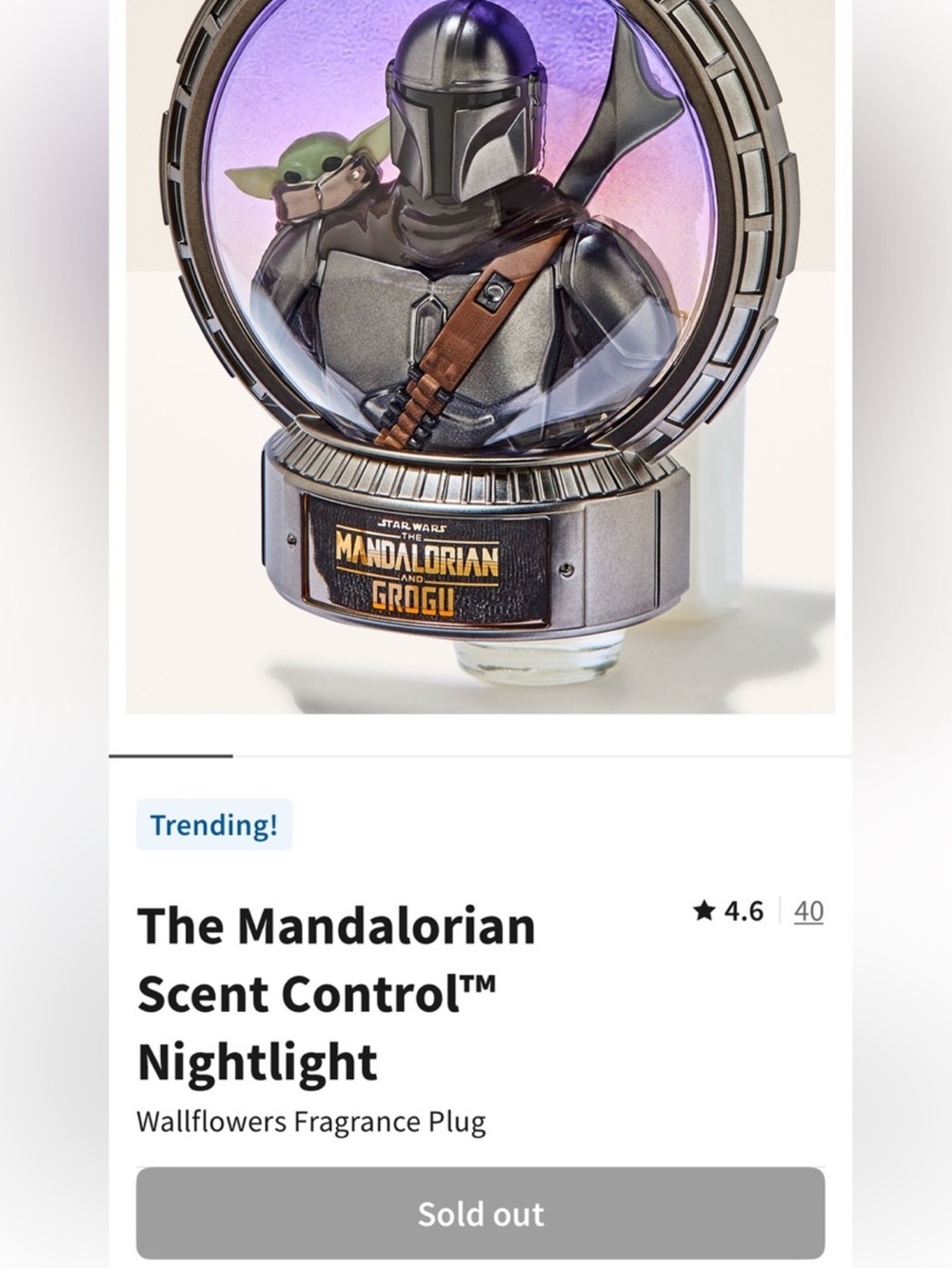 BBW STAR WARS The Mandalorian & Grogu Scent Control Wallflower Nightlight Plug - Picture 5 of 5